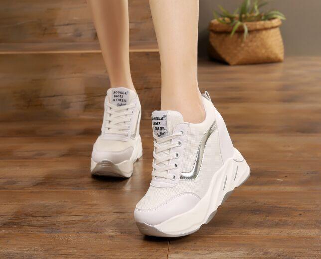 Mode 2025 Neue Damen Plateau Freizeitschuhe Mesh Atmungsaktiv Keilabsatz Schuhe 11 CM Herbst Dicke Sohle Sneakers Frau Deportivas Mujer