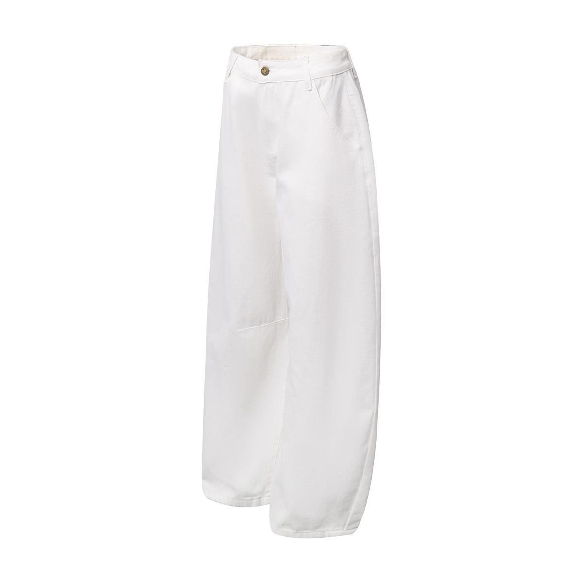 

Women s Spring White Retro Wide-Leg Jeans - Relaxed Fit, Floor Length, Trendy. M белый