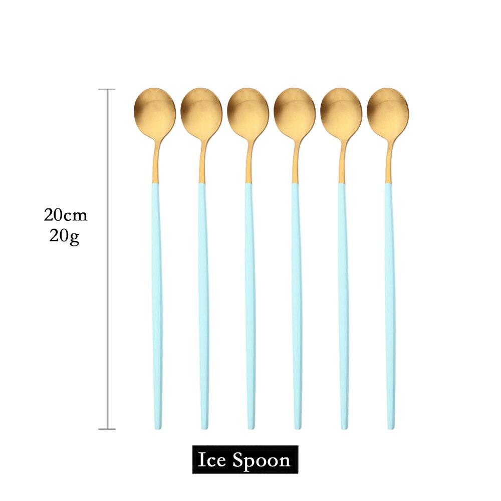 6pcs/set Long Handled Stainless Steel Coffee Spoon Ice Cream Dessert Tea Spoon Mixing Stirring Cooking Long Handle Spoon Tableware