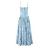 French sky blue retro rose print medium and long sundress women's summer suspender dress
