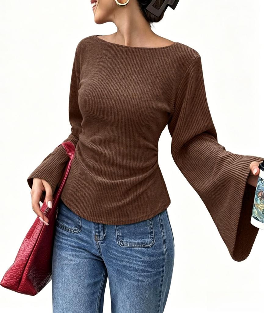 Women Off Shoulder Knitted Sweater Long Sleeve Asymmetric Hem Casual Top