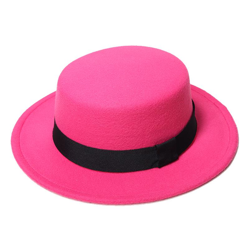Unisex Retro Geruit Lint Brede Rand Fedora Hoed, Brits Plat Top Wol Ontwerp, Herfst/Winter Zonbescherming