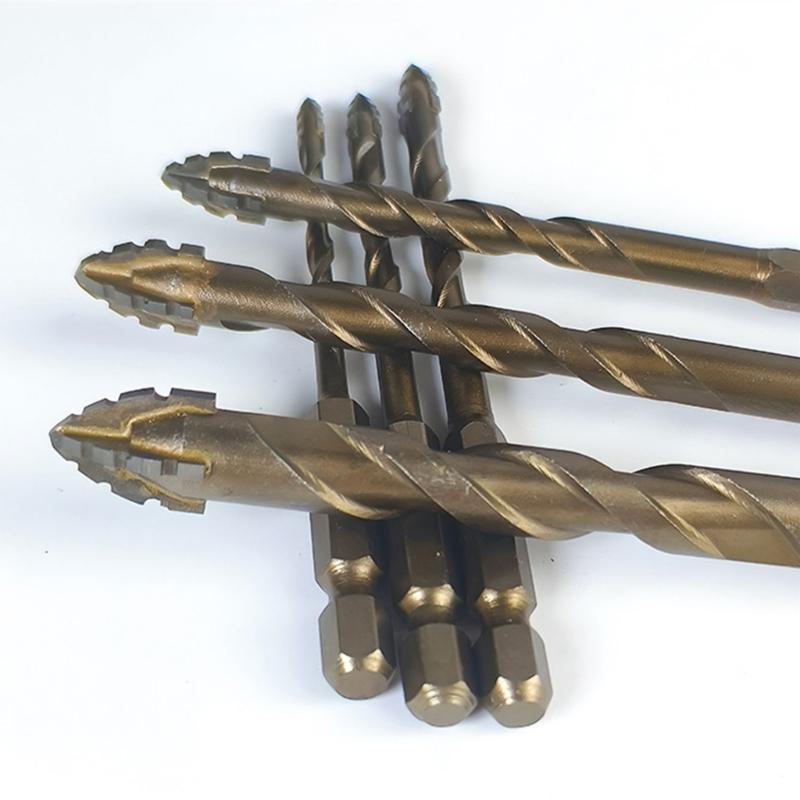 Serrated Tile Drill Bit Four-Edged Hexagonal Shank Drill Bit Drilling Tool for Glass Ceramic Concrete Brick