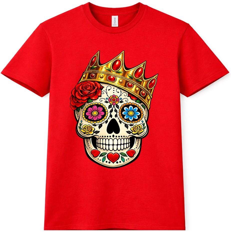 Sugar Skull Crown T-Shirt Day Of The Dead Gothic Floral Tattoo Graphic Tee S