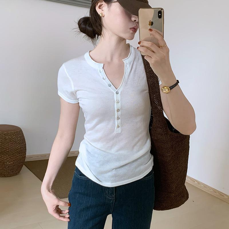 Чистое желание стиль облегающий тонкий короткий рукав лето новый тонкий универсальный простой стиль Spice Girl стиль топ average size