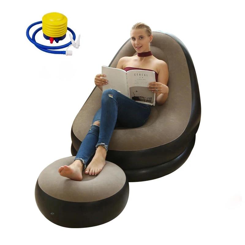 New Inflatable Plush Sofa For Lazy People Foldable Foot Sofa Bed Outdoor Convenient Lying Chair With Feet Bench Hot