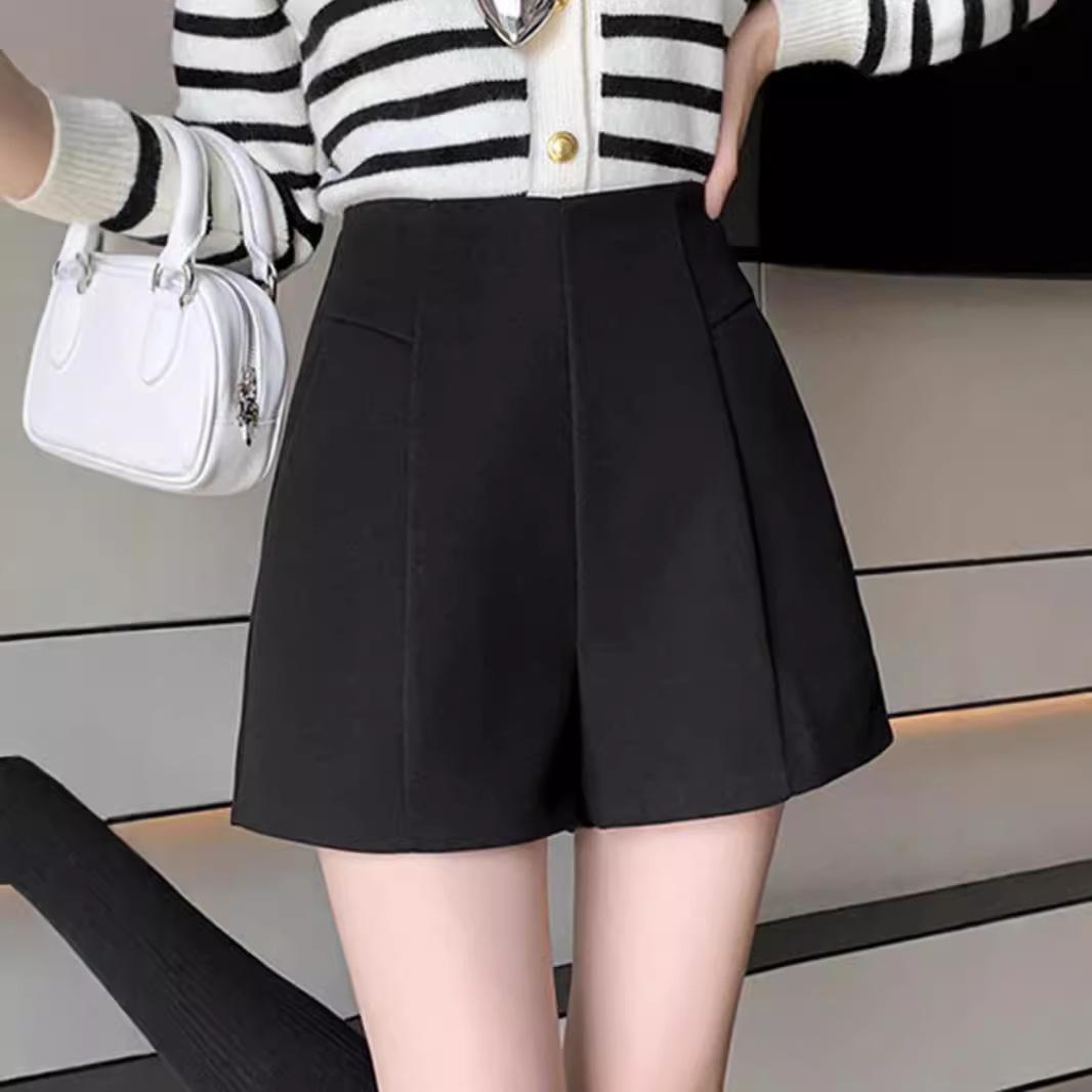 

Женские шорты от костюма с высокой посадкой, черные - Свободный крой, Приталенный А-силуэт, Повседневная одежда для весны и осени Large чёрный