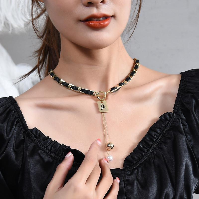 Elegant Korean Style Y Shaped Pearl Necklace For Women Vintage Woven Fashion Accessory