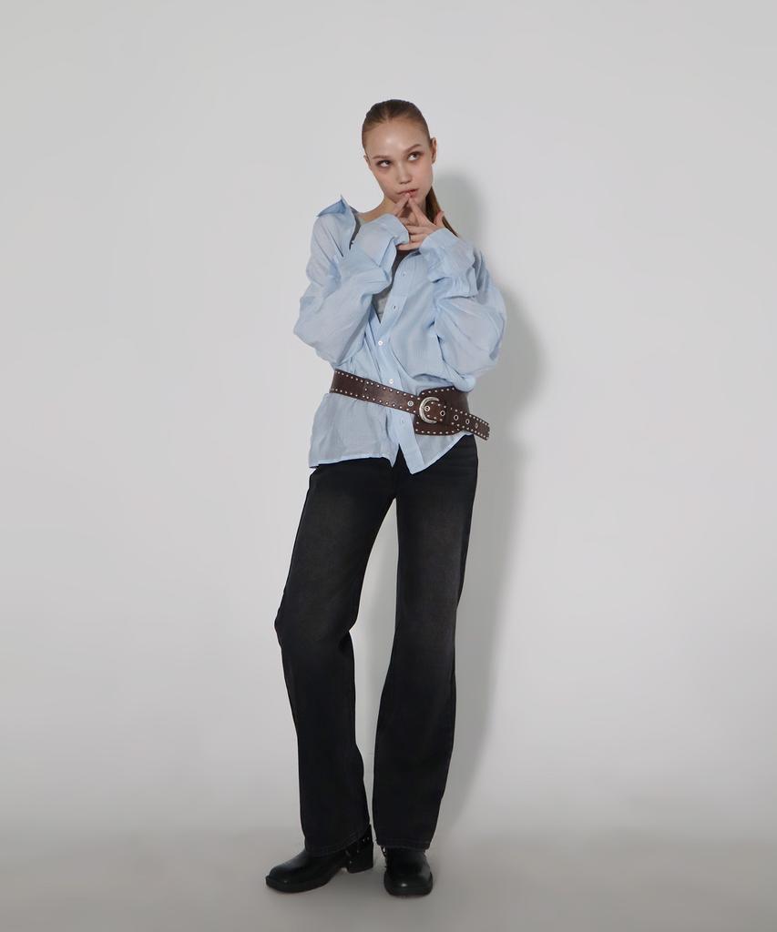 CHICKS Vintage Washed Wide Fit Denim Pants Black