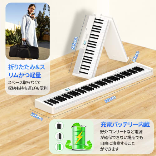 TERENCE V30 Digital Piano, 88 Keys, Foldable, Touch-Response Keyboard, 5W Dual Speakers, MIDI Compatible, Rechargeable, Compact, Portable with Pedal,