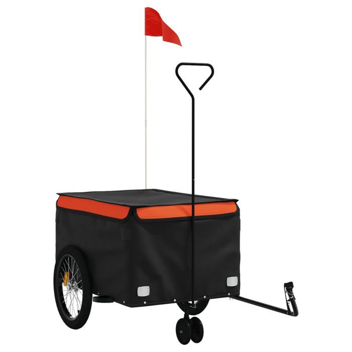 VidaXL Bicycle Trailer, Transport Cart with Hitch Bar, Bicycle Trailer with Flag for Luggage, Black 94110