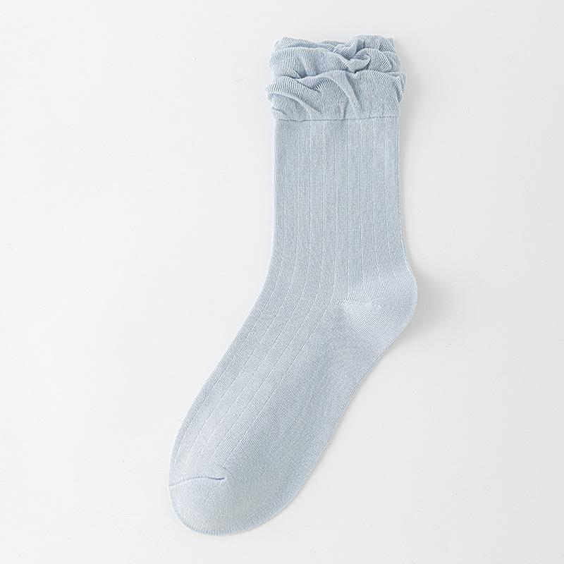 Female Spring and Autumn Pure Color Sweet with Three Lace in The Tube Pile Pile Cotton Socks