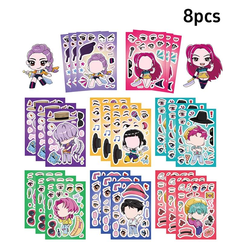 KPOP Demon Hunters Stickers Make A Face Puzzle Stickers Kids Make Your Own DIY Game Children Jigsaw Education Toy Gift kpop
