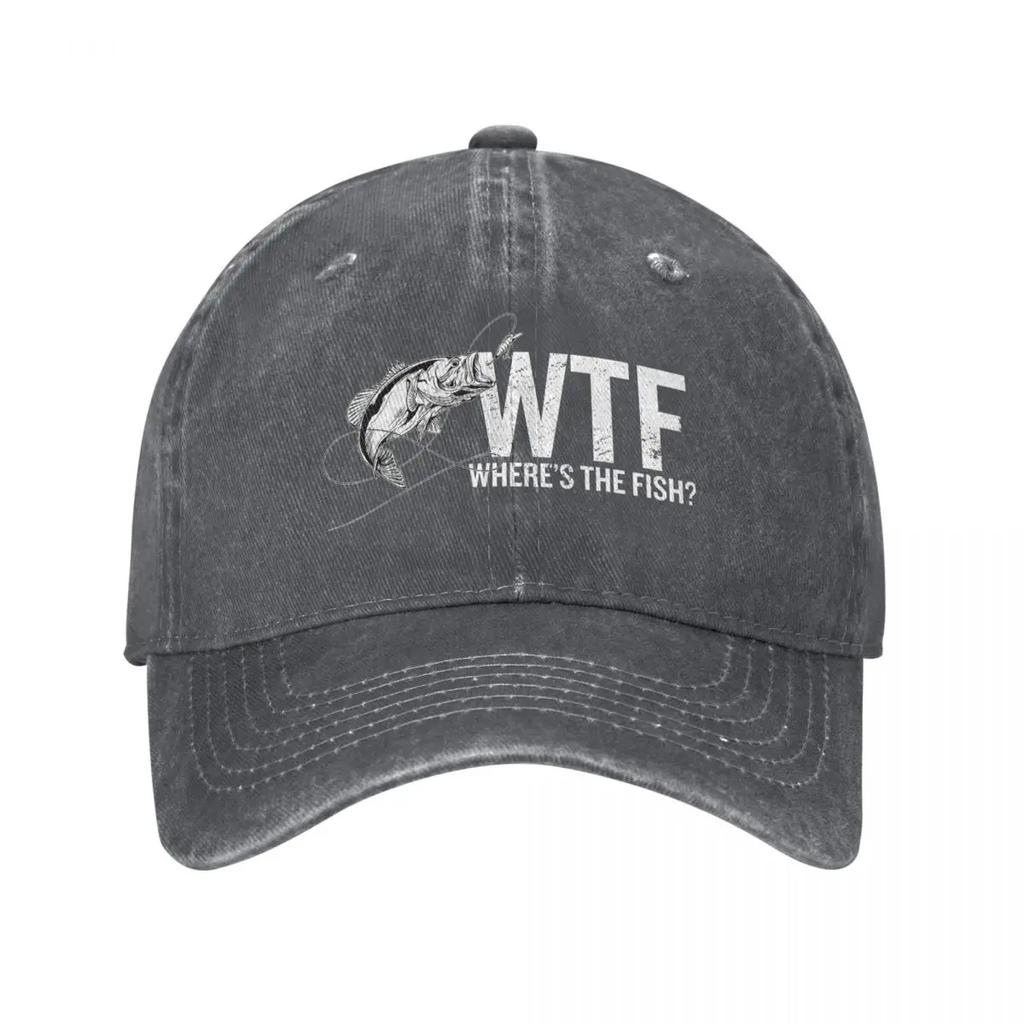 Gdzie jest ryba WTF Czapki baseballowe Unisex Postarzana dżinsowa czapka typu snapback Zabawny wędkarz wędkarz wędkarz Outdoor Bieganie Prezent