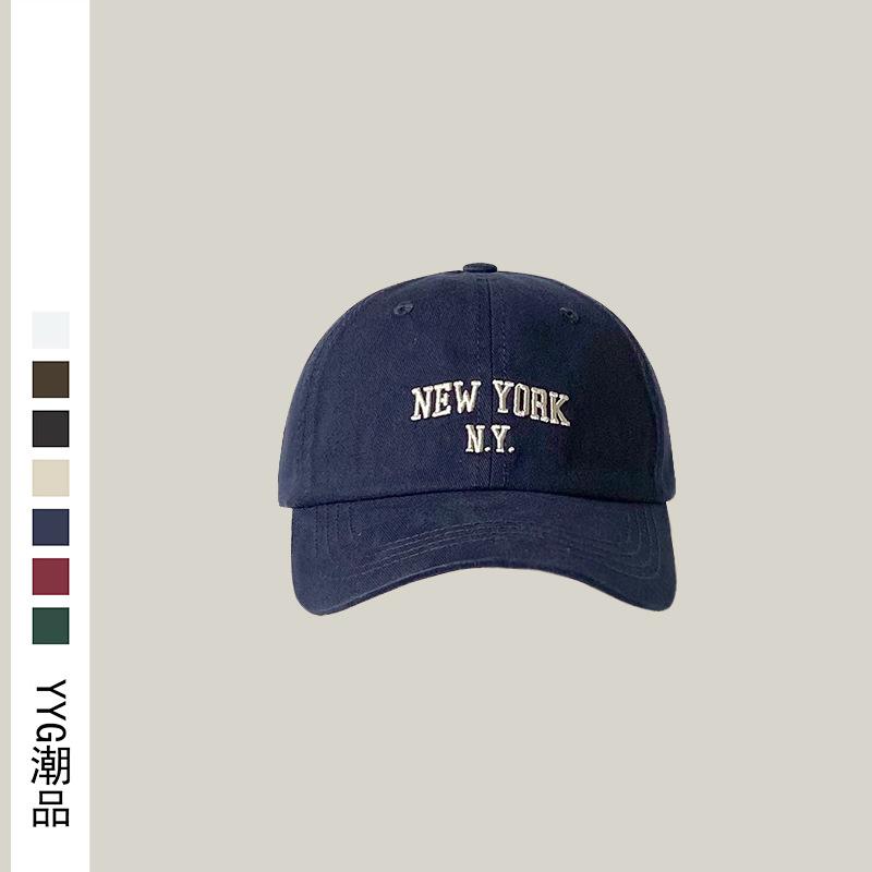 Baseball Cap Female Trendy Brand NY Embroidery Soft Top White Face Small Navy Blue Cap Female Autumn and Winter