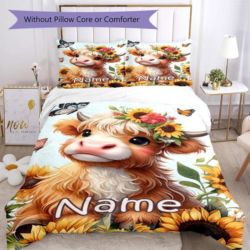 3pcs Custom Name Cow Bedding Set Duvet Cover Closure Includes 1 Duvet Cover & 2 Pillowcases, Soft and Comfortable for All Seasons.