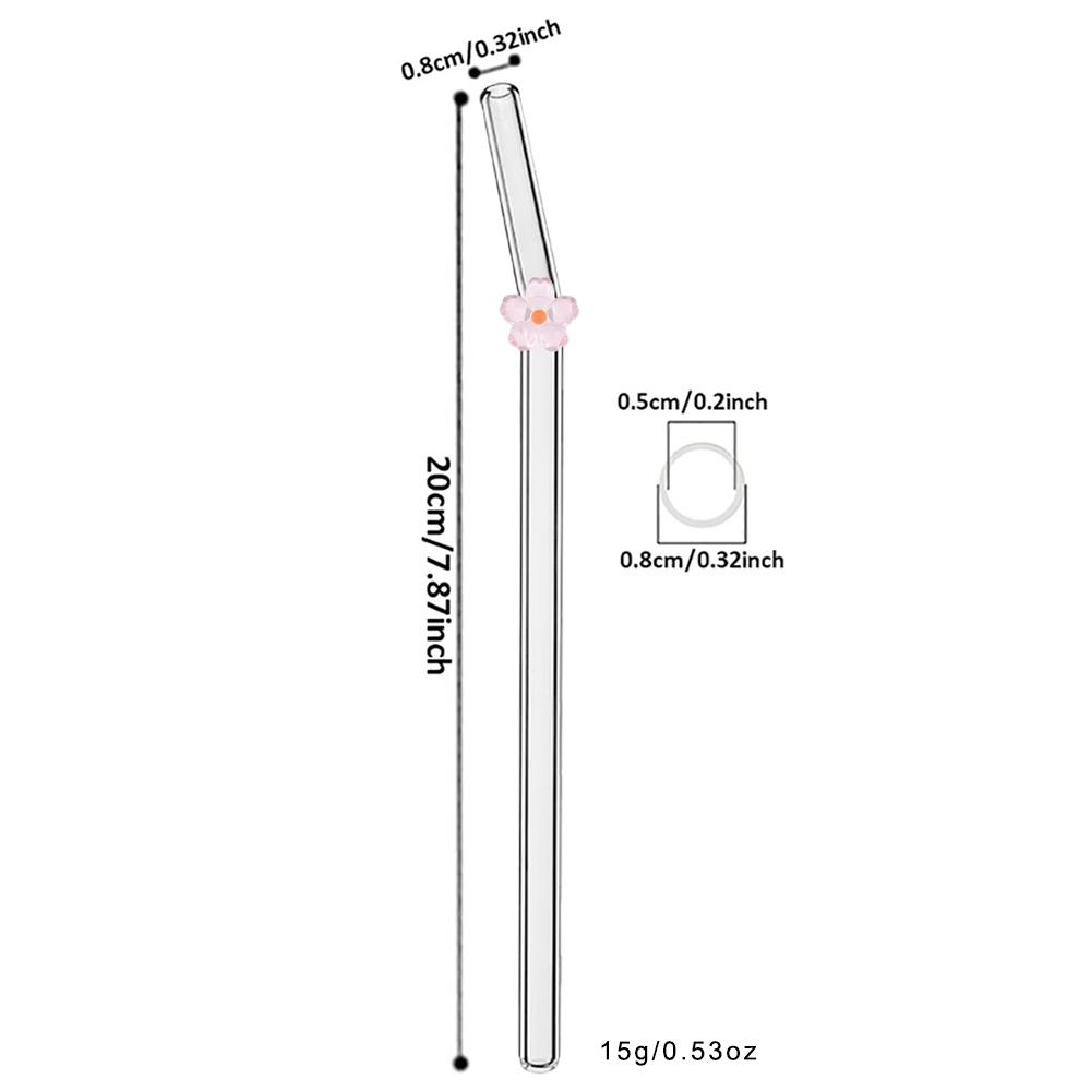 6Pcs Flower Drinking Straw Set High Borosilicate Glass Bent Straws Set with Brush Milk Shake Coffee Cocktail Straw Bar Drinkware