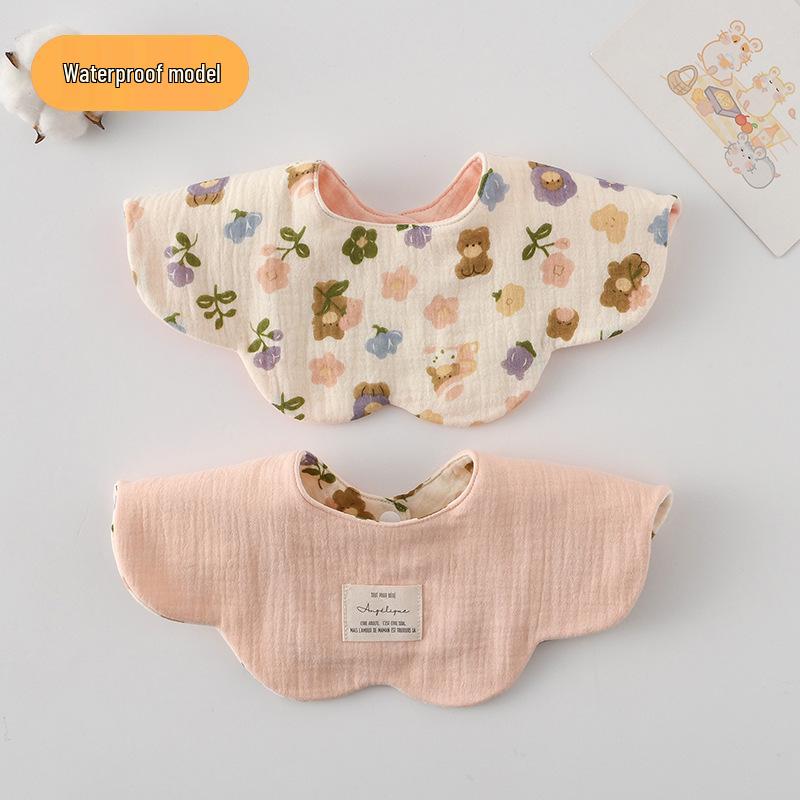 Dwustronny, wodoodporny śliniaczek dla niemowląt w stylu koreańskim z płatkami, wykonany w 100% z gazy bawełnianej