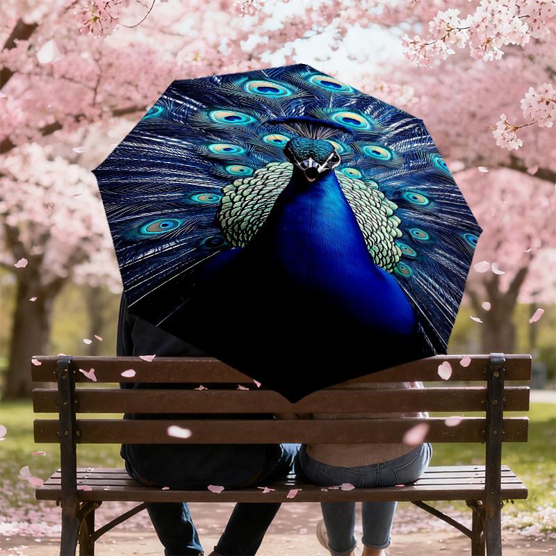 1pc peacock feathers Automatic Open/Close Umbrella with Windproof, 8-Rib Sturdy Canopy, Durable Ribs, Fashionable Design1248A