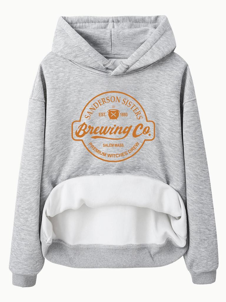 European and American Women's Fleece-Lined Hooded Sweatshirt with Kangaroo Pocket – Autumn/Winter Long-Sleeved Top.