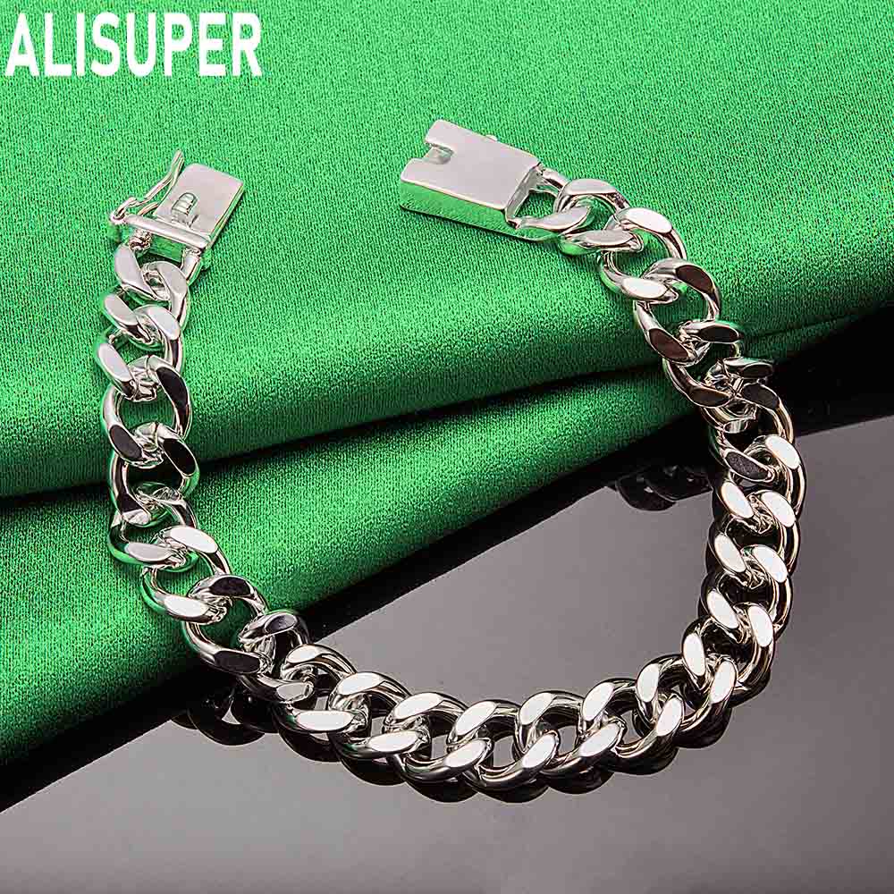 925 Sterling Silver 8mm Simple Interlocking Side Chain Atmospheric Bracelet Gift Jewelry