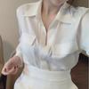 Silk Satin White Shirt: Elegant Foreign Design, Spring 2025 Women's Fashion