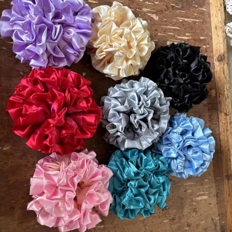 Silk Feeling Hair Tie Flower Ruched Hair Catch Hair Holder Scrunchies Hair Rope