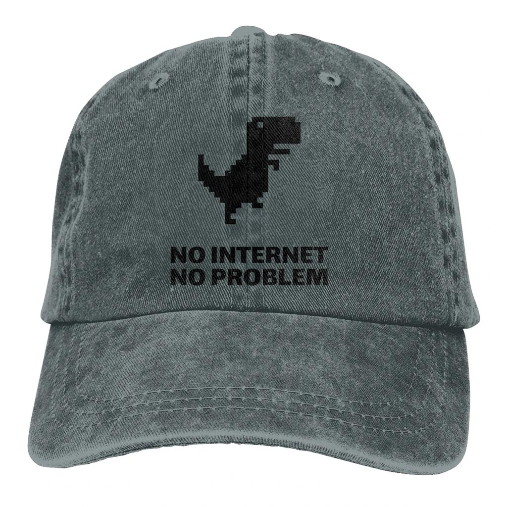 Adjustable Solid Color Baseball Cap NO INTERNET Washed Cotton Trex Cactus Offline Funny Games Sports Woman Hat