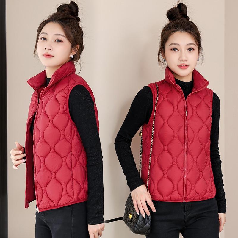 Cotton Vest Women's Short Stand-up Collar Rhombus Autumn and Winter New Cotton Vest Cotton Vest Jacket Fashion Cotton Vest