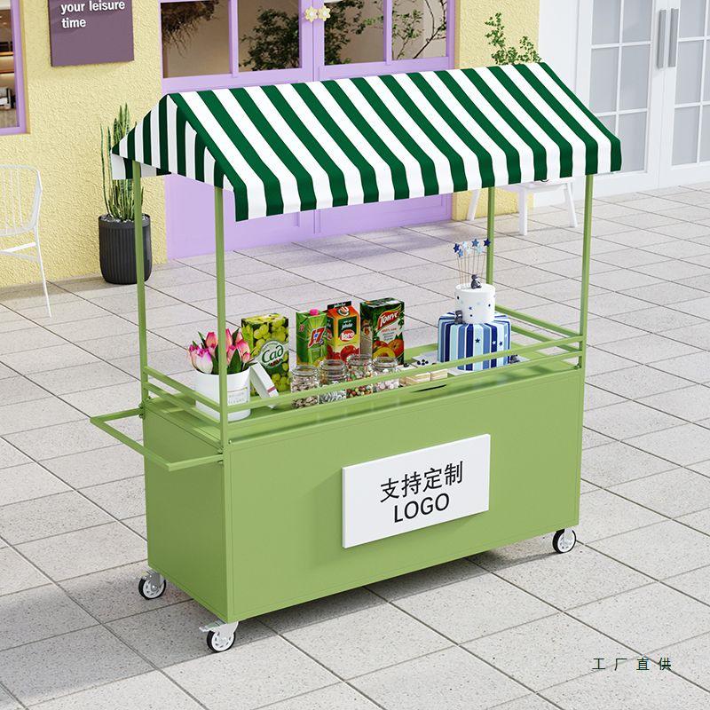 Wrought Iron Mobile Food Cart with Disassemblable Display Rack for Night Market or Flower Stall.