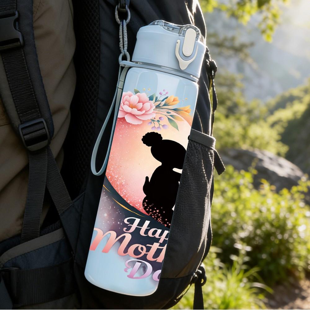 1PC Mickey Mom Happy Mothers Day Print 750ml Color Plastic Sports Water Bottle Leakproof Flip Straw Lid Suitable for Sports Office Home Use