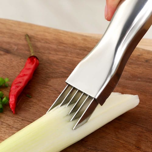 Silver Green Onion Cutter, Green Onion Slicer, Thinly Slices, Silk Knife, All Stainless Steel with Cap, Dishwasher Safe, White Onion, Vegetable, and C