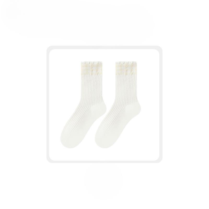 

Женские осенне-зимние носки-трубы без косточек, новый стиль, сочетающиеся по цвету, клетчатые, с кружевом 1 pair жёлтый