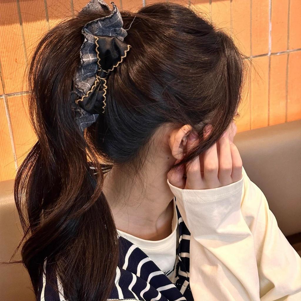 Plaid Small Fragrant Wind Bow Grab Clip Female Back Head Hairpin Vertical Banana Clip High Ponytail Banana Clip Hair Jewelry