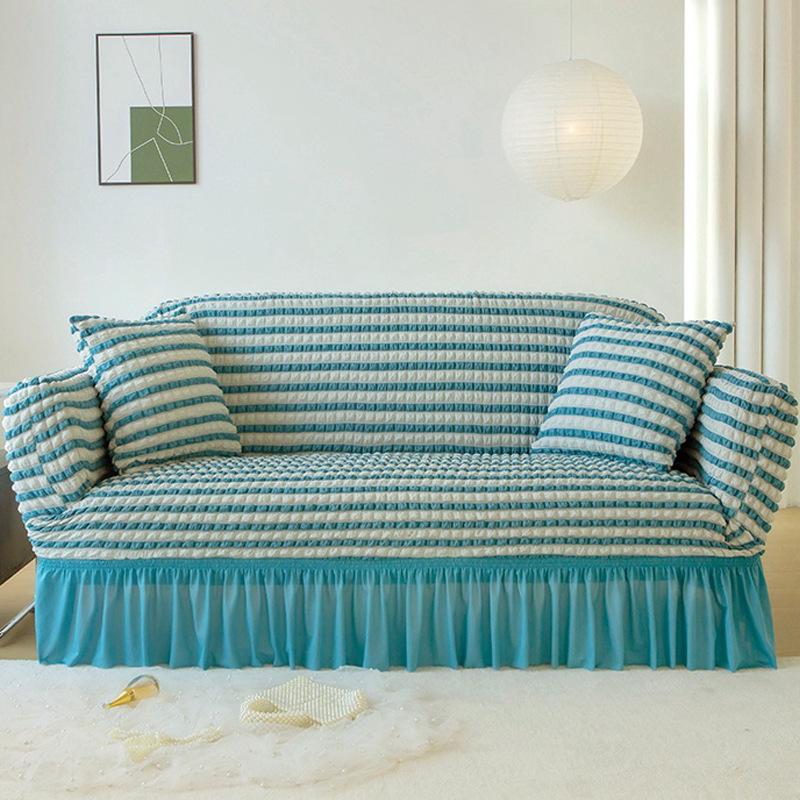 Dehnbarer Seersucker Sofabezug, Atmungsaktiv & Staubdicht; Passt auf L-förmige Dreisitzer-Chaiselongue.