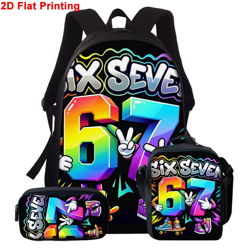 3 stuks Cartoon Getal 67 Patroon Rugzak Set Lichtgewicht Grote Capaciteit Schooltas Reistas met Schoudertas Etui Cadeau