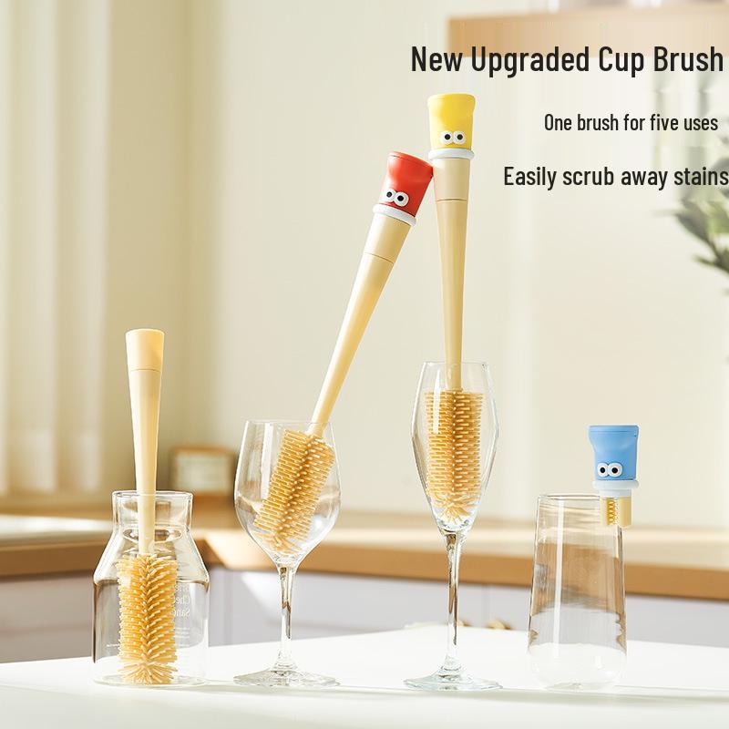Multi-functional Long Handle Cup Brush with Thermos Lid Sponge Cleaner