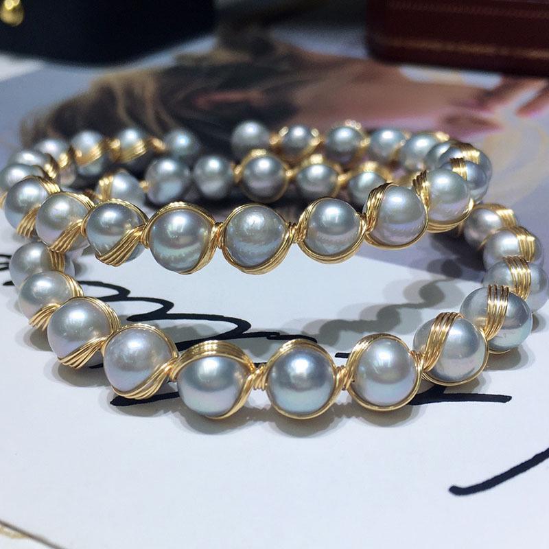 Gold-Plated Freshwater Pearl Bracelet, 6-7mm, Adjustable, Simple and Elegant Style 043