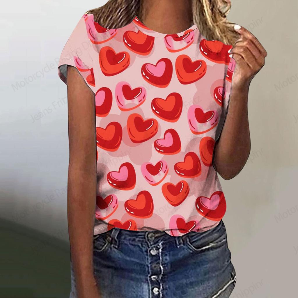 Tricou cu Imprimeu 3D Inimă de Dragoste Femei Modă Tricou Supradimensionat Harajuku Mânecă Scurtă Topuri Tricouri Cadou Ziua Îndrăgostiților Tricou Gât Rotund