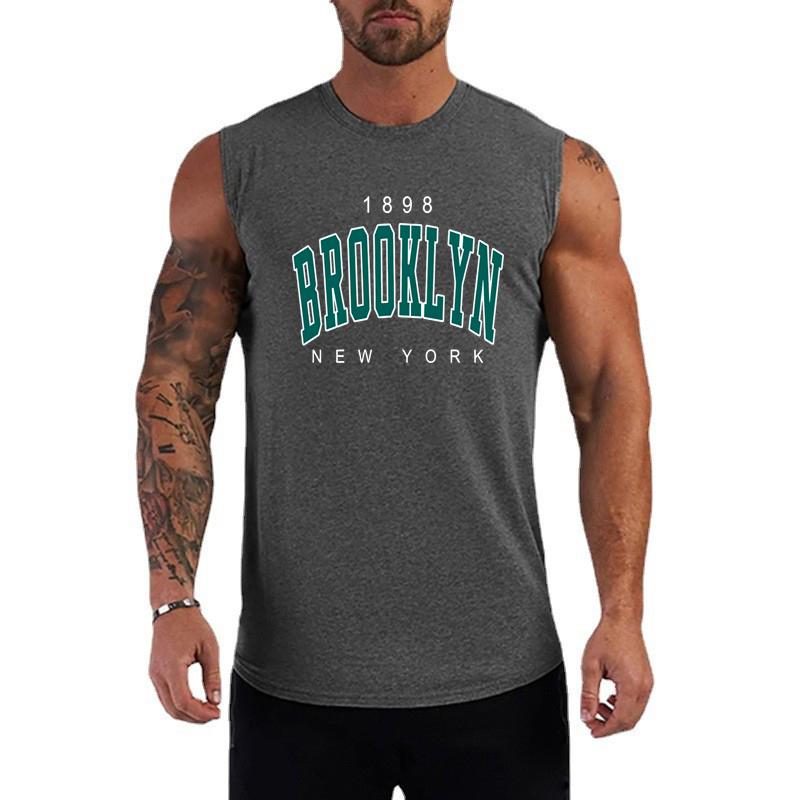 Muscleguys Sports Tank Top Men's Cotton Spring and Summer Thin Seamless Waistcoat Casual Sleeveless Wide Shoulder T-shirt