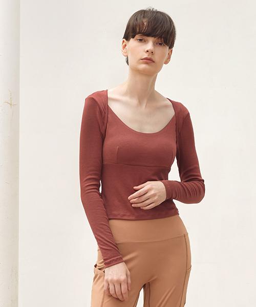 Reina Mora High-Low Ribbed Long Sleeve Sinabar 4-44-55 (T875)/Free