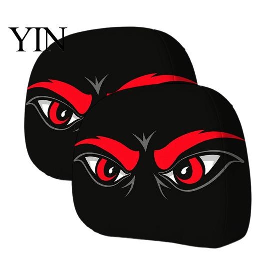 Easy Clean Seat Covers 2Pcs Spooky Car Headrest Covers, Cartoon Evil Face Auto Polyester Protectors, Elastic Protectors for Cars Trucks SUVs