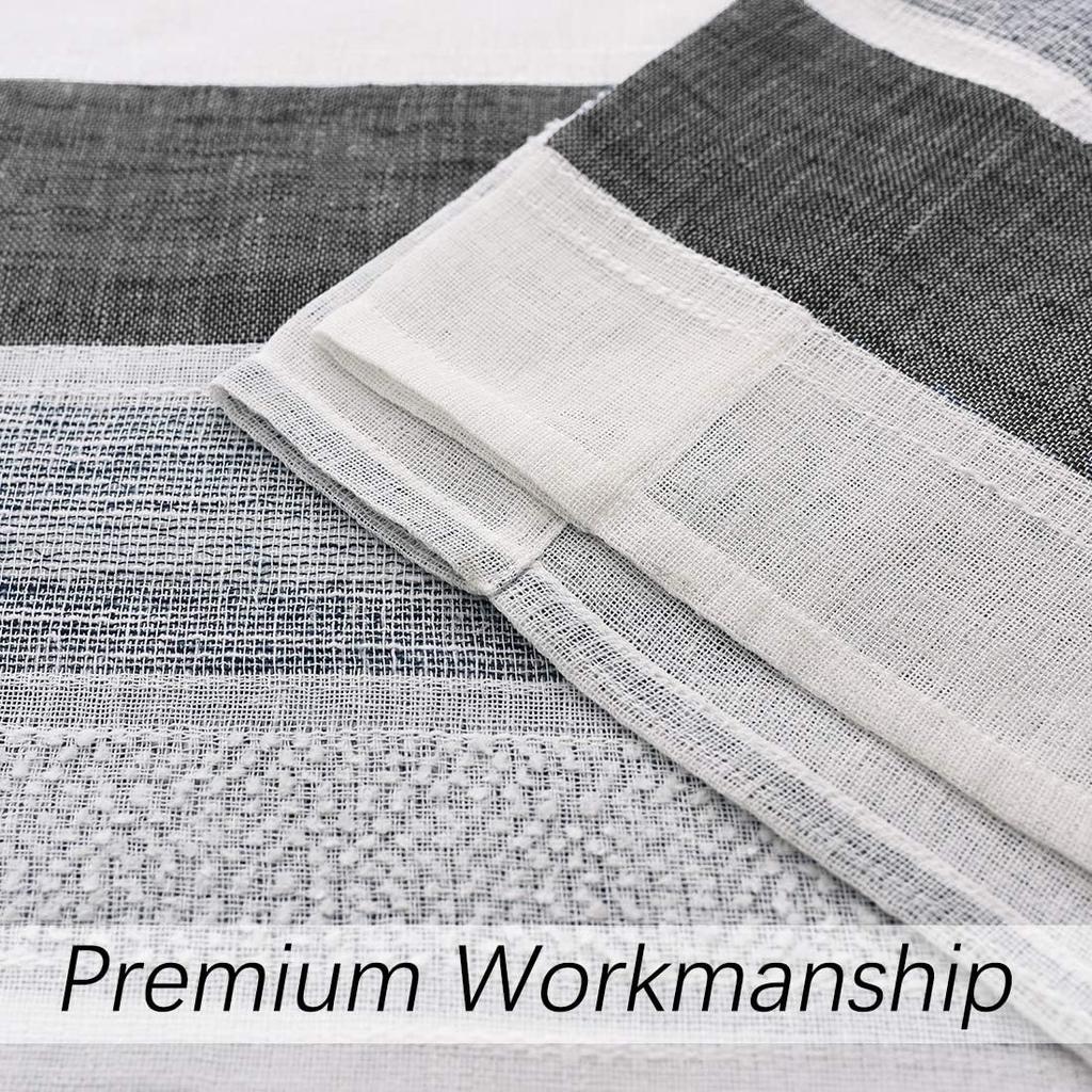 Central Park Black and White Kitchen Window Curtain Valance Vertical Stripe Sheer Boucle Linen Window Curtain, Living Room Decorative Rod Pocket (54"