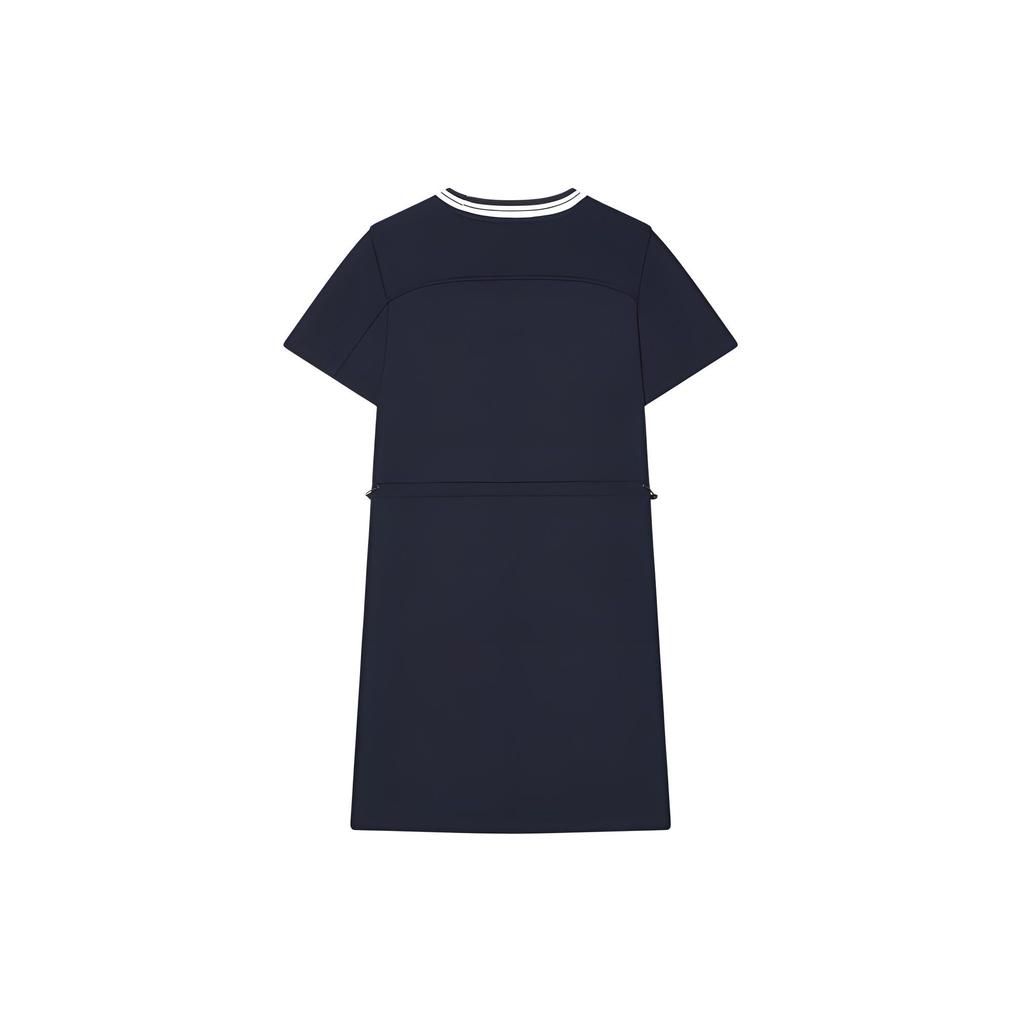 Fila Logo Color Block Neckline Casual Loose Soft Comfortable Breathable Knit Pullover Round Neck Short Sleeve Dress Women Dresses F11W424304F-DB