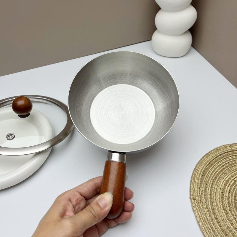 Edelstahl Instant Nudeltopf, Kleiner Topf für eine Person, Hochwertige Optik, Snacktopf aus Pfirsichholz, Kleiner Kochtopf