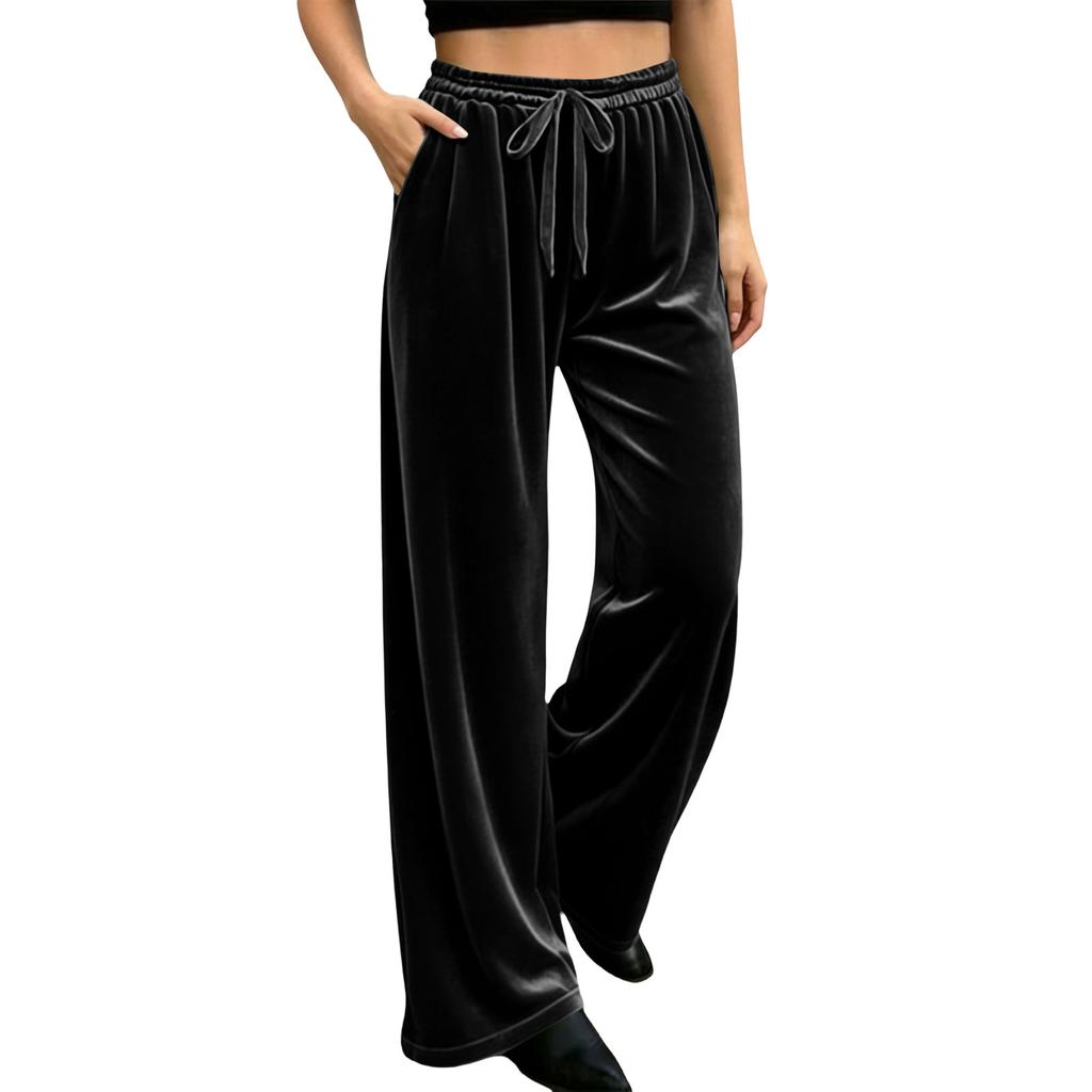 Damen Samt Casual Hose Lockerer Schnitt Elastischer Bund Kordelzug Lounge Hose Geeignet für den Alltag und zur Entspannung zu Hause