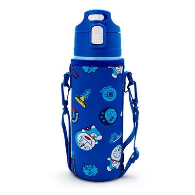SANRIO Wasserflasche, 470 ml, direktes Trinken, One-Touch, Edelstahl, Doraemon, DORAEMON, Kühlaufbewahrung, inkl. Beutel mit Schultergurt, inkl. Namen