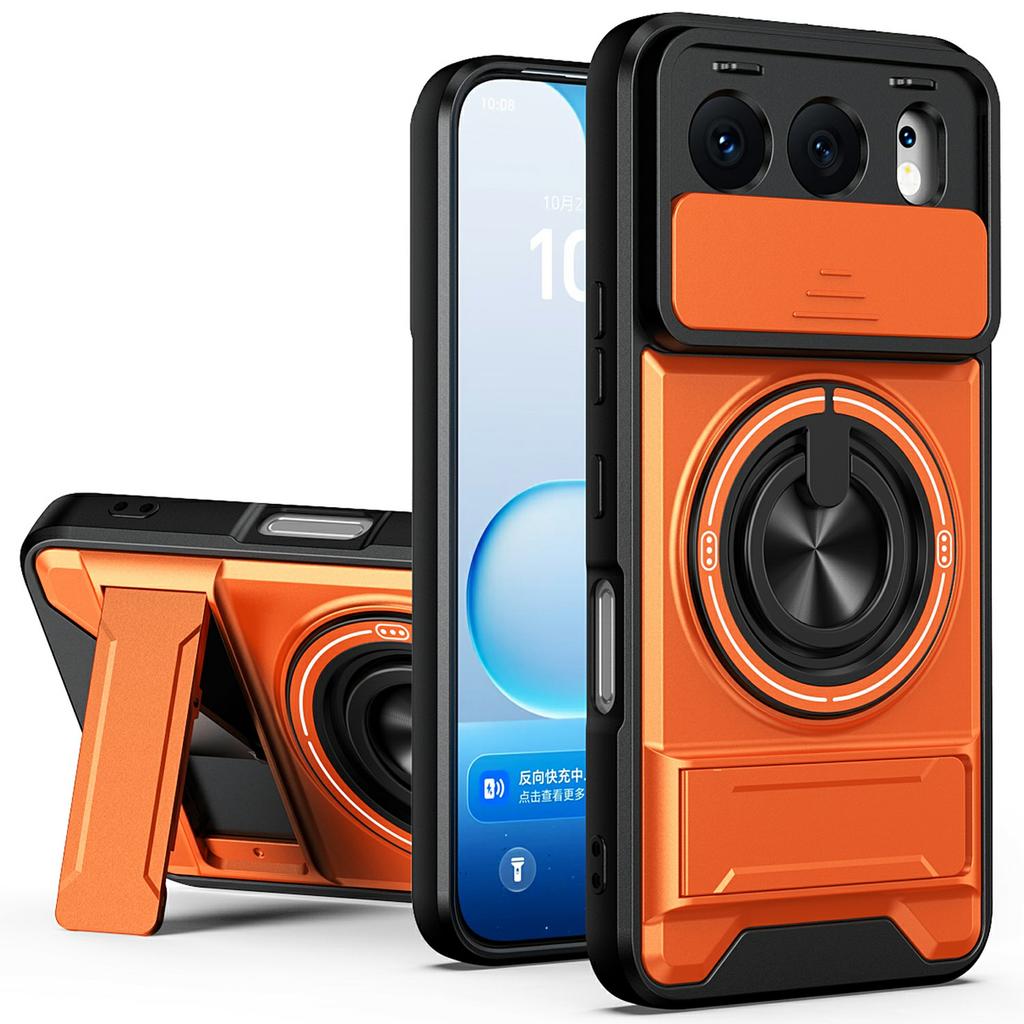 For Honor 500 5G Magnetic Case Ring Holder Foldable Kickstand TPU PC Phone Cover with Camera Lens Slider