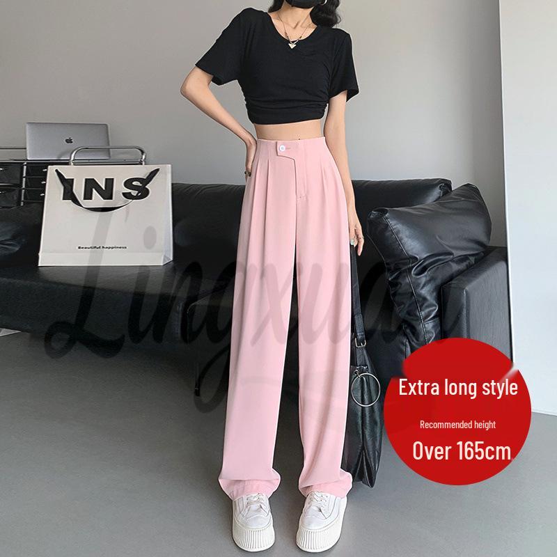 Women's Purple Ice Silk High-Waisted Wide-Leg Chiffon Pants - Summer Sun Protection, Loose Fit, Drapey Design.