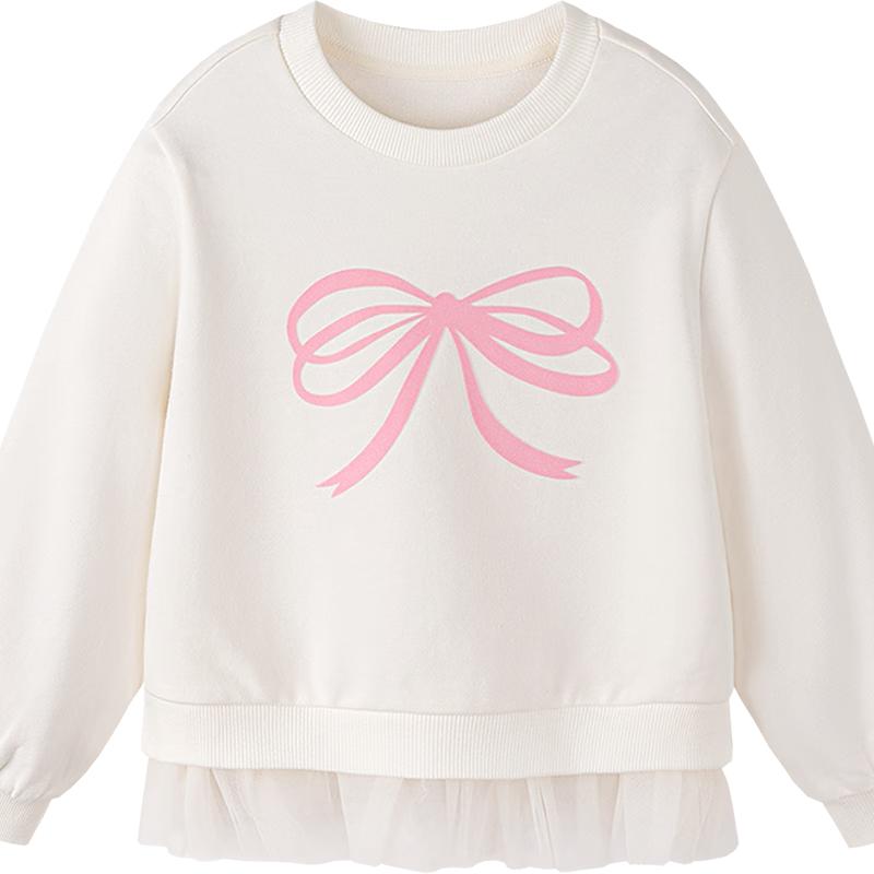 Minibala Girls' Mesh Patchwork Bowknot Sweatshirt